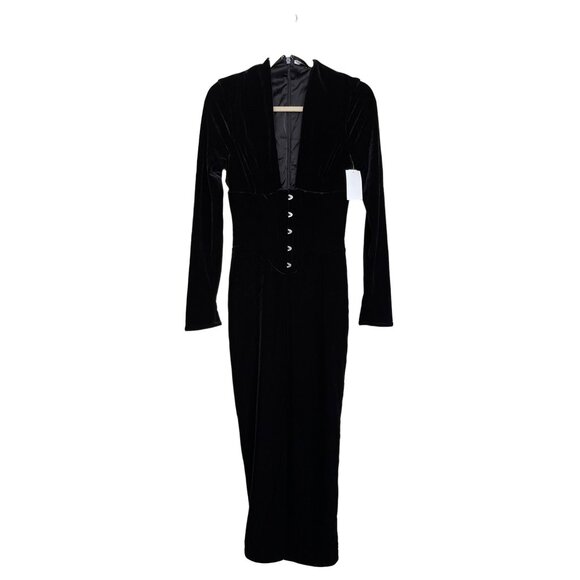 House Of CB Corset Black Velvet Plunge Neck Maxi Dress Size Small New - Picture 5 of 8